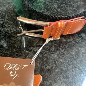 leather and braided stretch belt black